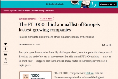 Financial Times : les 1000 entreprises européennes à plus forte croissance